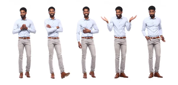 Afro Américain Homme Dans Différentes Poses Sur Fond Blanc — Photo