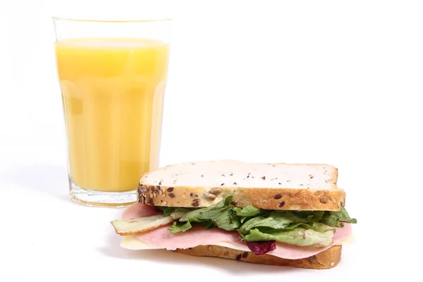 Sandwich Orange Juice White Background — Stock Photo, Image
