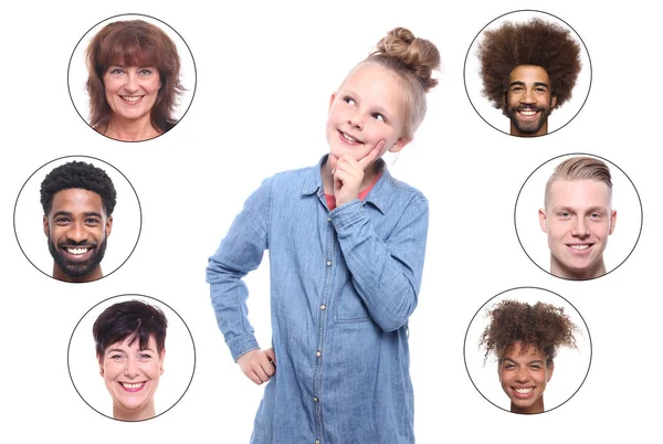 Young Girl Set Interracial People — Stock Photo, Image