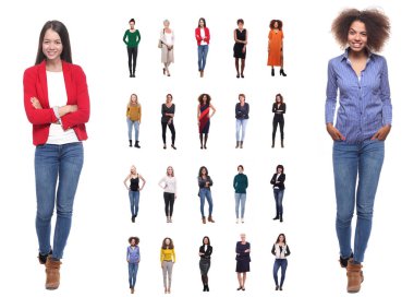 Beyaz arka planda Interraccial kadınlar