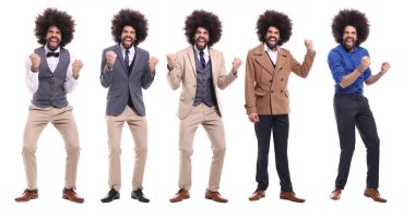 Beyaz arka planda farklı pozlar Afro-Amerikan adam