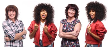 Güzel beyaz ve Afrikalı kadınların farklı duygularla