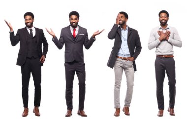 Beyaz arka planda farklı pozlar Afro-Amerikan adam