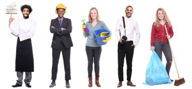 Farklı mesleklere sahip çok ırklı insanlar kümesi