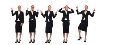 Beyaz arka planda farklı pozlar beyaz kadın