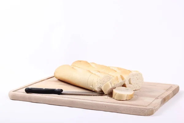 Hoja Corte Con Cuchillo Sobre Tabla Madera — Foto de Stock