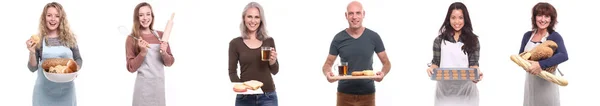 Καυκάσιοι Άνθρωποι Κρατάνε Διαφορετικό Φαγητό Λευκό Φόντο — Φωτογραφία Αρχείου