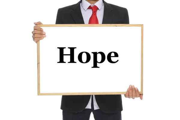 Businessman Holding Blackboard Word Hope — Stock Photo, Image