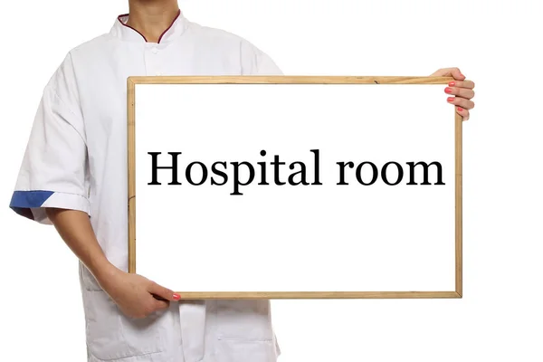 Dokter Houdt Blackboard Met Woorden Ziekenhuiskamer — Stockfoto