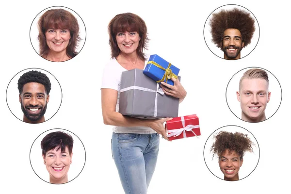 Adult Woman Gifts Set Interracial People — Stock Photo, Image