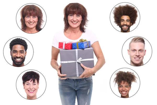 Adult Woman Gifts Set Interracial People — Stock Photo, Image