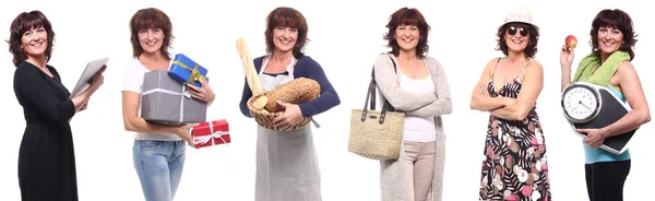 Femme Blanche Dans Différentes Poses Avec Des Objets Variété — Photo