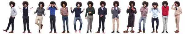 Homem Afro Americano Diferentes Poses Sobre Fundo Branco — Fotografia de Stock