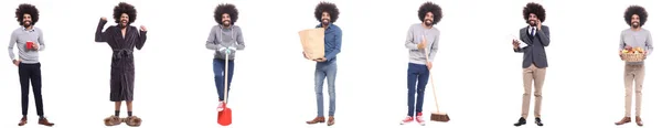 Afroamerikanischer Mann Verschiedenen Posen Mit Verschiedenen Objekten — Stockfoto
