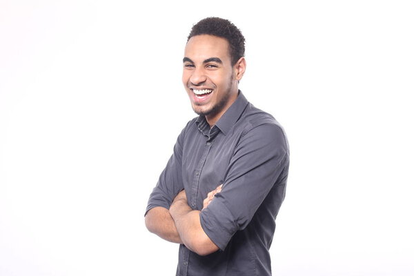 Smiling black man posing