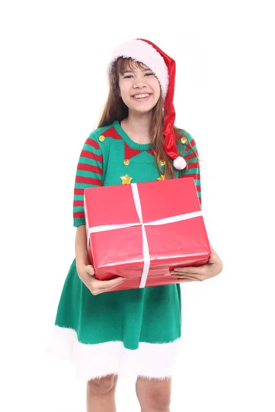 Prachtige Tienermeisje Met Gift Van Kerstmis — Stockfoto