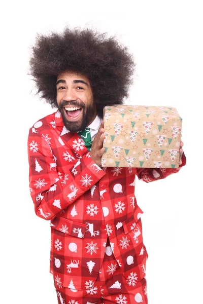Щасливі Чорна Людина Різдвяний Подарунок — стокове фото