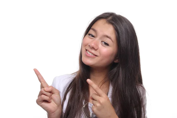 Ung Asiatisk Kvinna Pekar Något — Stockfoto