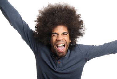 Beyaz arka planda siyah adam çığlık