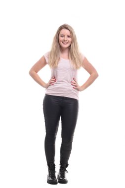 Güzel sarışın kıvırcık kız beyaz arka plan üzerinde