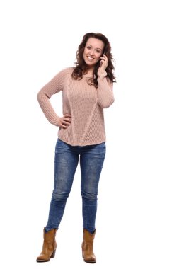 Beyaz kız cep telefonla konuşuyor