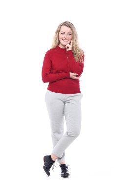 sarışın beyaz arka plan üzerinde gülümseyen