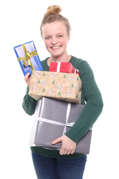 Hermosa Chica Con Regalos Vacaciones — Foto de Stock