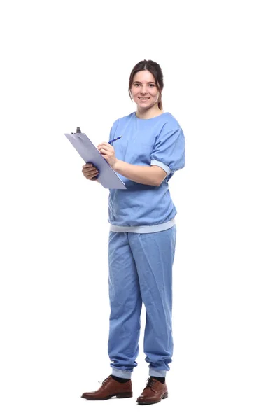 Medico Donna Caucasica Uniforme Medica Con Stetoscopio Appunti — Foto Stock