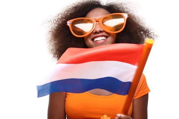 Linda Afro Americana Holanda Feminina Com Bandeira Holandesa — Fotografia de Stock