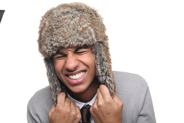 Freezing Black Man Posing — Stock Photo, Image