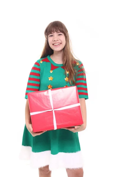 Schöne Teenager Mädchen Mit Weihnachtsgeschenk — Stockfoto