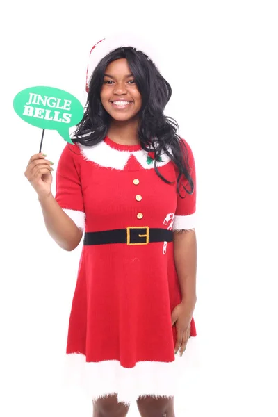 Szép Afro Amerikai Jingle Bells Jele — Stock Fotó