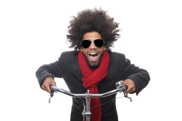 Siyah Adam Bisiklet Sürme — Stok fotoğraf