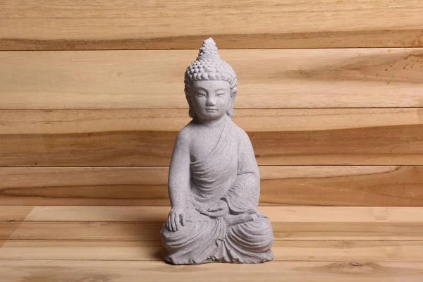 Статуя Будды Деревянном Фоне — стоковое фото