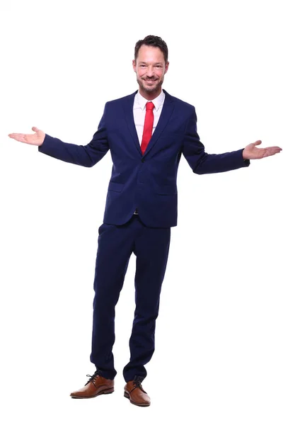 Caucasian Young Man Gesticulating Hands — Stock Photo, Image