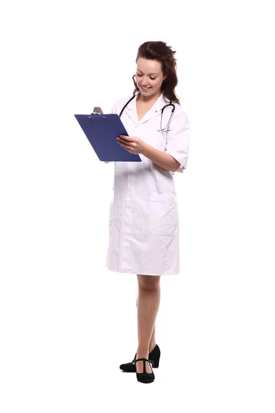 Caucasian Female Doctor Medical Uniform Stethoscope Clipboard — Stock Photo, Image