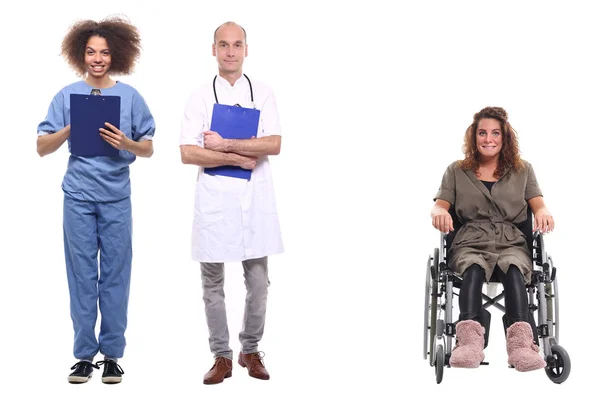 Médicos Personas Con Discapacidad Sobre Fondo Blanco — Foto de Stock
