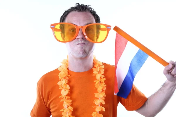 Holanda Esportes Ventilador Masculino Com Bandeira Óculos Países Baixos — Fotografia de Stock