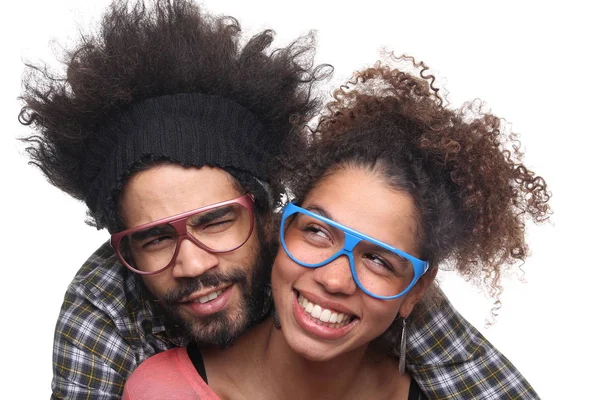 Beautiful Happy Loving Couple Glasses — Stock Photo, Image