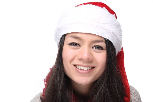 Feliz Jovem Ásia Menina Vestindo Natal Chapéu — Fotografia de Stock