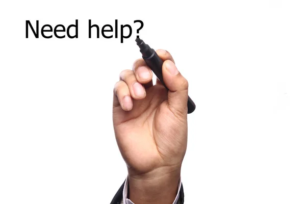 Manliga Hand Ritning Ord Behöver Hjälp Med Markör — Stockfoto