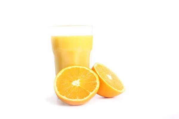 Χυμός Πορτοκαλιού Και Φρούτα Λευκό Φόντο — Φωτογραφία Αρχείου