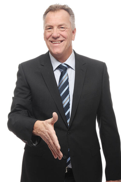 Old caucasian businessman is giving hand for handshake 