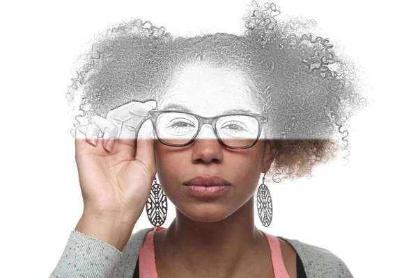 Renkli Siyah Beyaz Sesi Gözlük Siyah Kadın — Stok fotoğraf
