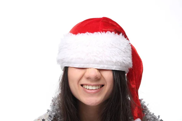 Χαρούμενος Νεαρός Ασιατικό Κορίτσι Φοράει Καπέλο Χριστουγέννων — Φωτογραφία Αρχείου