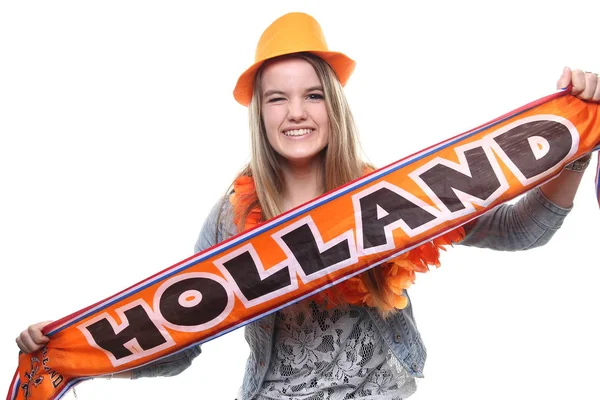 Blondes Mädchen Ist Fan Mit Hollandschal — Stockfoto