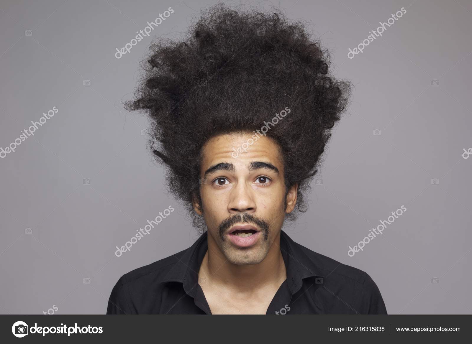 Big Afro Hair Man Surprised Black Man Big Hair Stock Photo