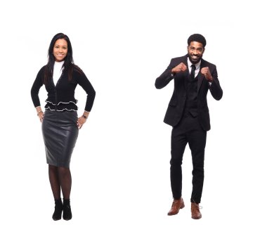 Afro-Amerikan erkek ve kadın beyaz arka plan üzerinde poz