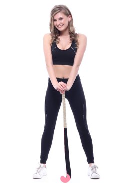 Beautiful sportswoman with cricket stick clipart