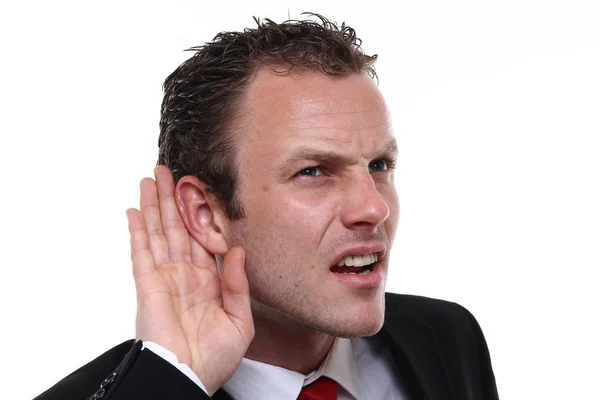 Caucásico Hombre Está Escuchando Algo —  Fotos de Stock